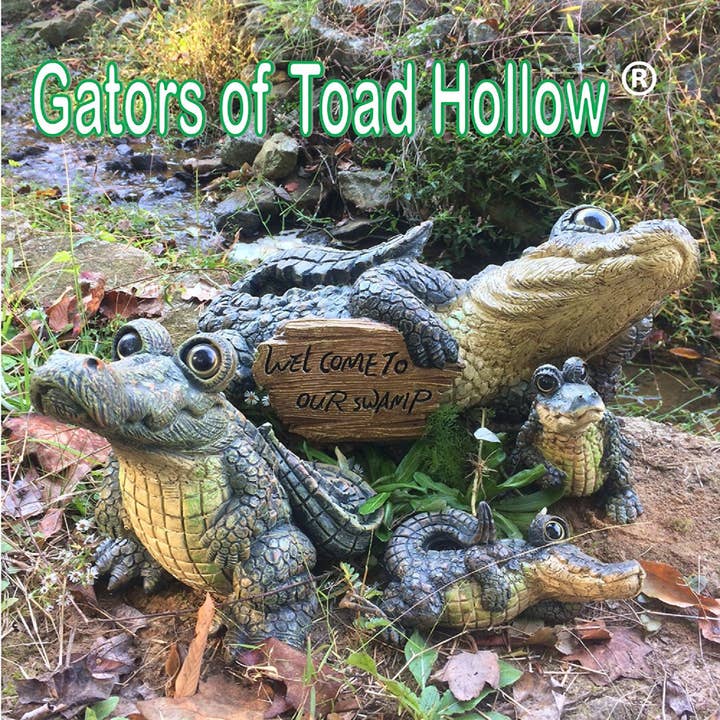 GSI Homestyles - Venta al por mayor Adornos/decoración de exteriores - Estatua de Jardín Caimán Acostado Toad Hollow™6