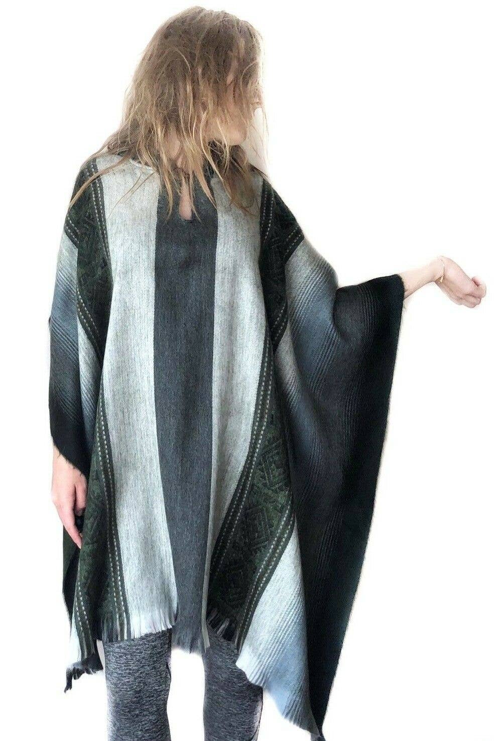 ECUALAMA – wholesale Poncho – Women's – Dark Green Baby Alpaca Wool Cape Poncho Wrap Shawl Coat3