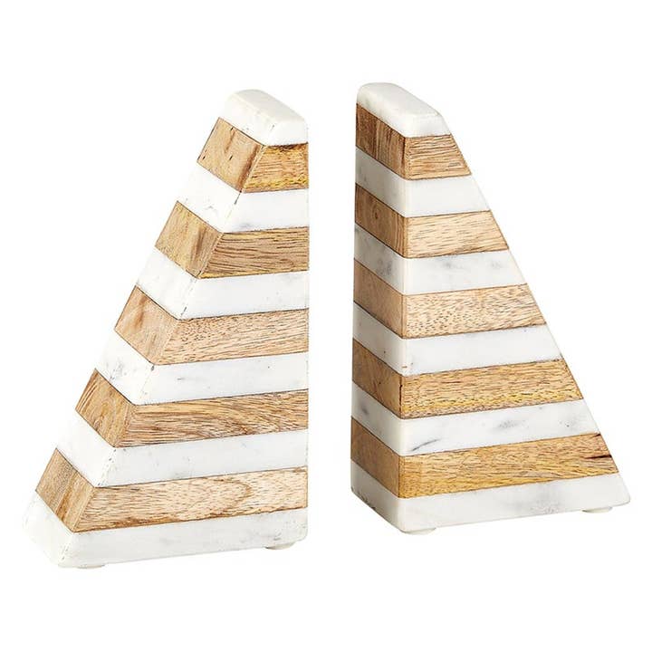 47th & Main (Creative Brands) - Wholesale Bookend - Marble And Wood Bookend2