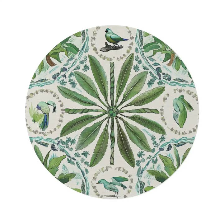 Tropical Green Aviary Round Rug for wholesale by Maia Homes