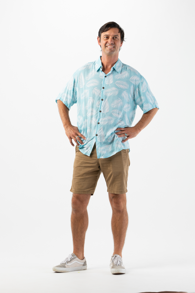 Palm Dusty Blue Aloha Shirt for wholesale on Faire0