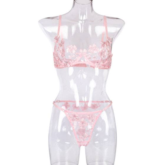 La Belle Fantastique – Engroshandel Lingeri - Dame – La Belle Fantastique 2-delt lyserødt blondeundertøjsæt med margueritbroderi5