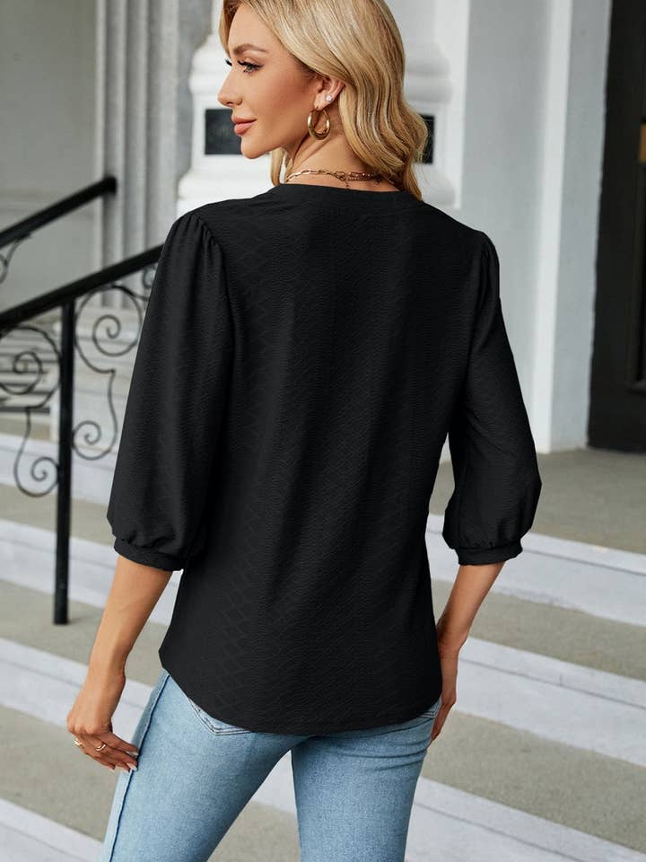 Lily Clothing - Vente Chemisier – femme - CWTSTL0358_BLOUSE CÔTELÉE À MANCHES 3/4 POUR FEMME18