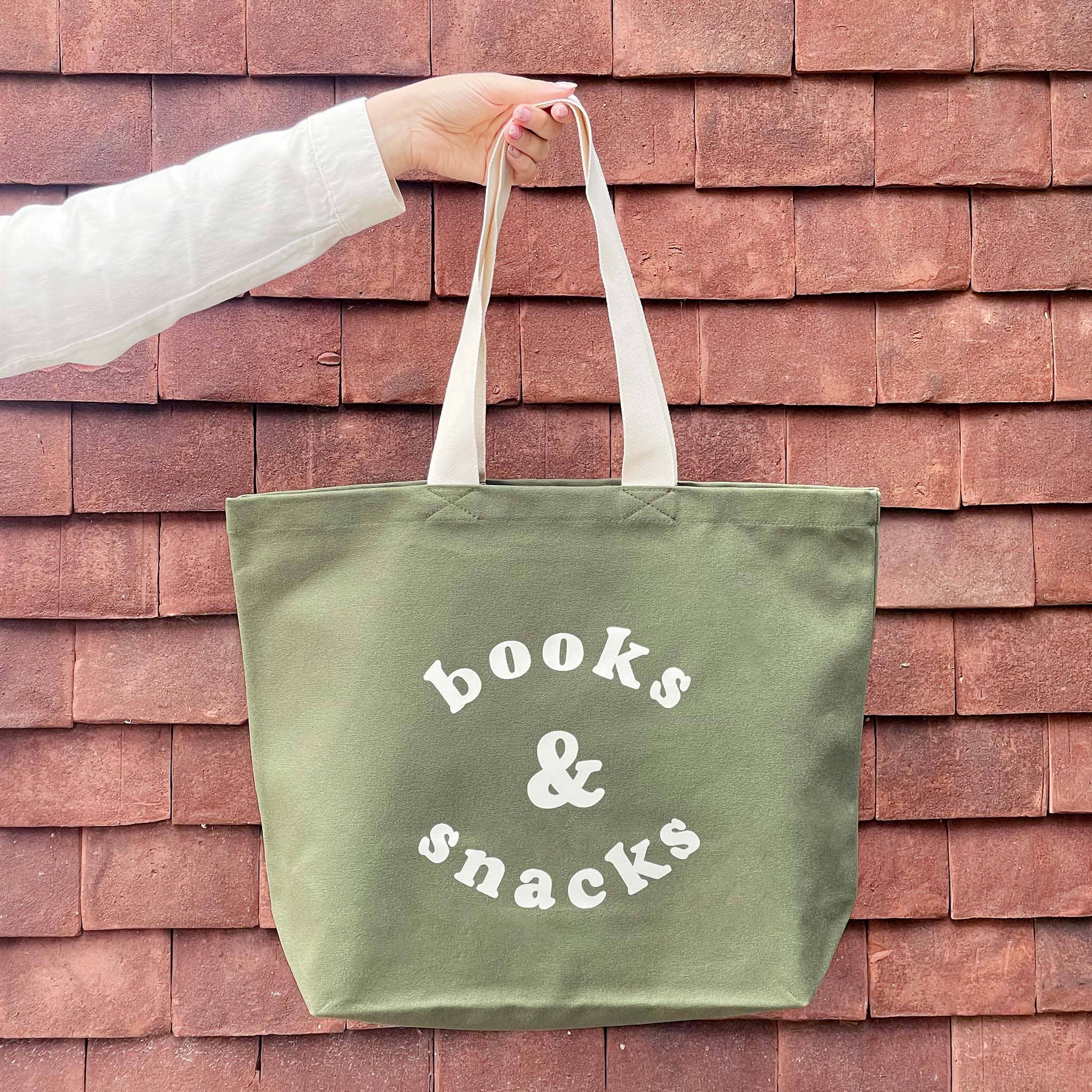 Alphabet Bags – wholesale Tote bag – Unisex – Books & Snacks - Olive Green Canvas Tote Bag6