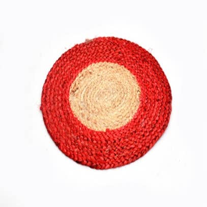 India Handicrafts Inc – wholesale Bordstablett – Naturlig och röd jute rund bordstablett1