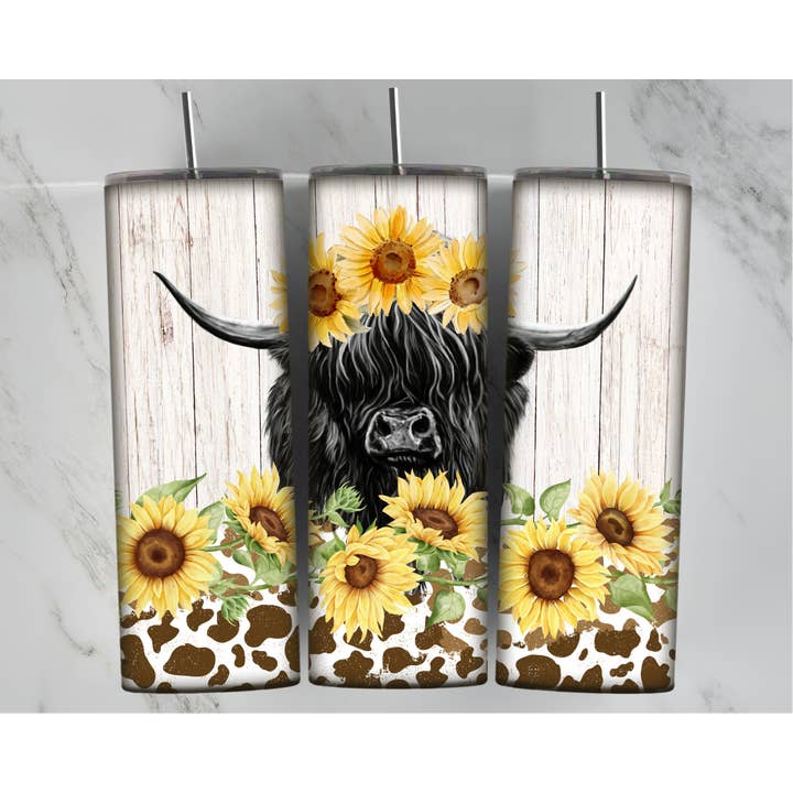 Highland Vaca & Girassóis 20oz Skinny Tumbler por atacado de WST Wholesale