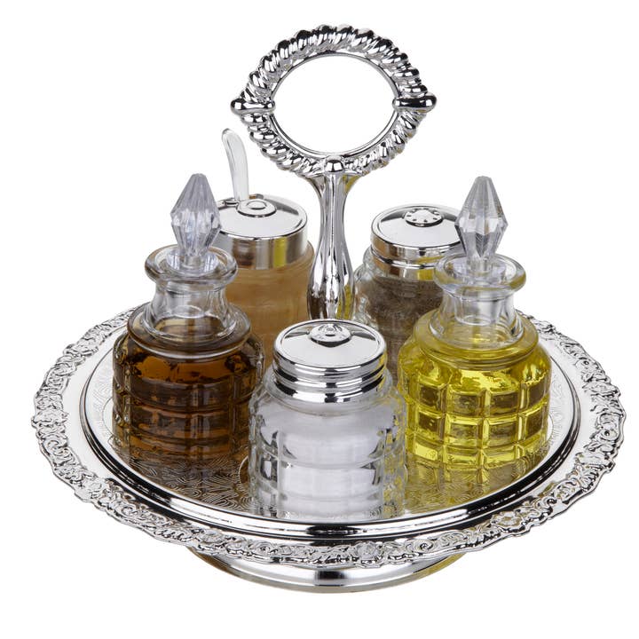 Conjunto de crosta giratória Queen Anne 5 peças. Placa de prata inglesa de 7 1/4" de dia x 6 3/4" h (resistente a manchas). NÚMERO DO NÚMERO: 0/5956/2. por atacado de Corbell Silver