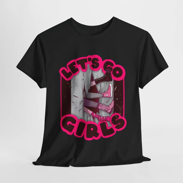 Camiseta Unissexo de Algodão Pesado Let's Go Girls por atacado de LVB Art