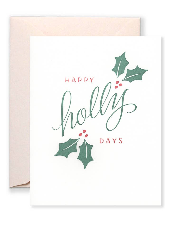 Happy Holly Day Christmas Letterpress Holiday Card for wholesale by Lionheart Prints