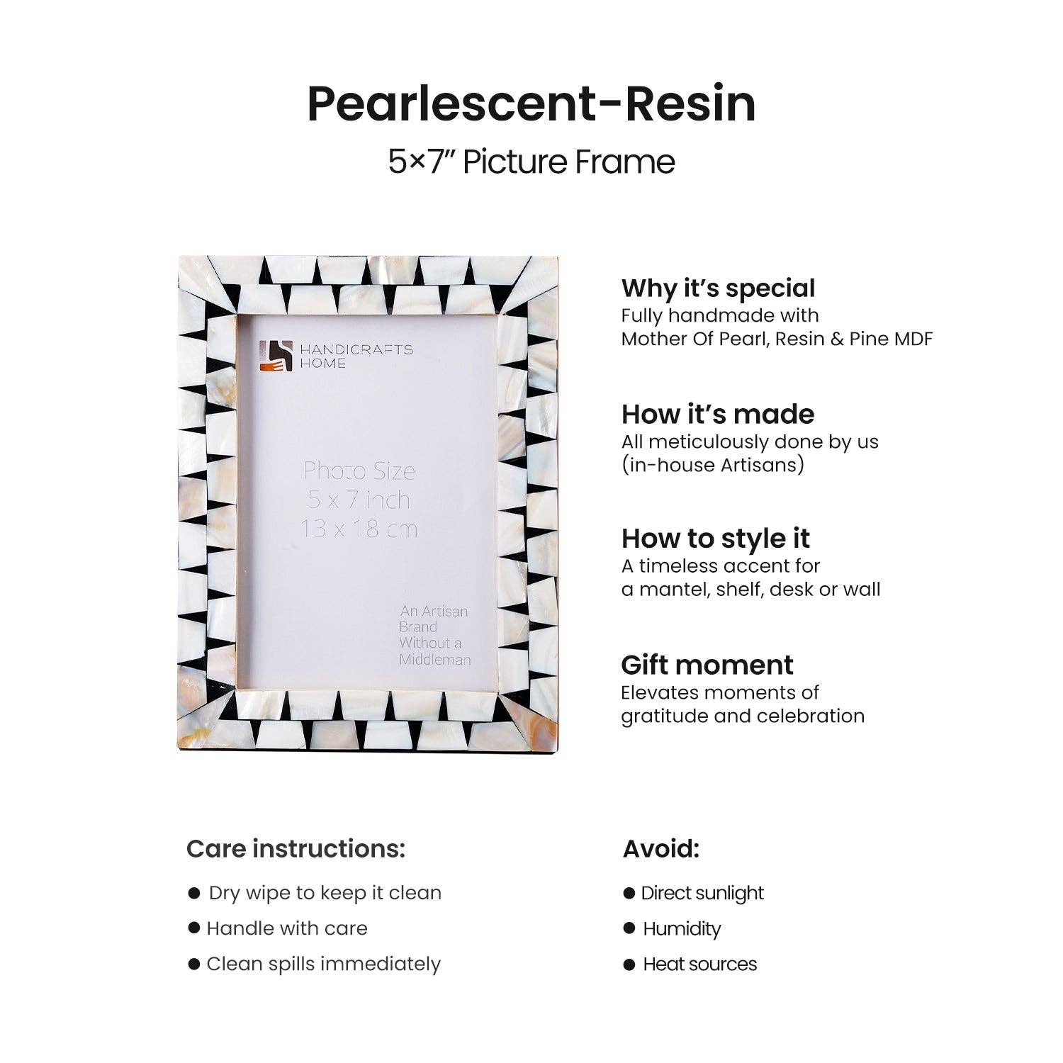 Handicrafts Home - Venta al por mayor Marcos de fotos - Marco de fotos nacarado destello nácar, 3 tamaños4