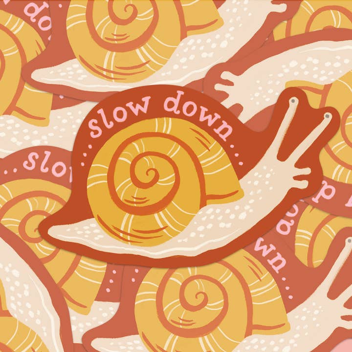 Slow Down Snail – Eco-Friendly Sticker for wholesale by Hayley Wells Illustration