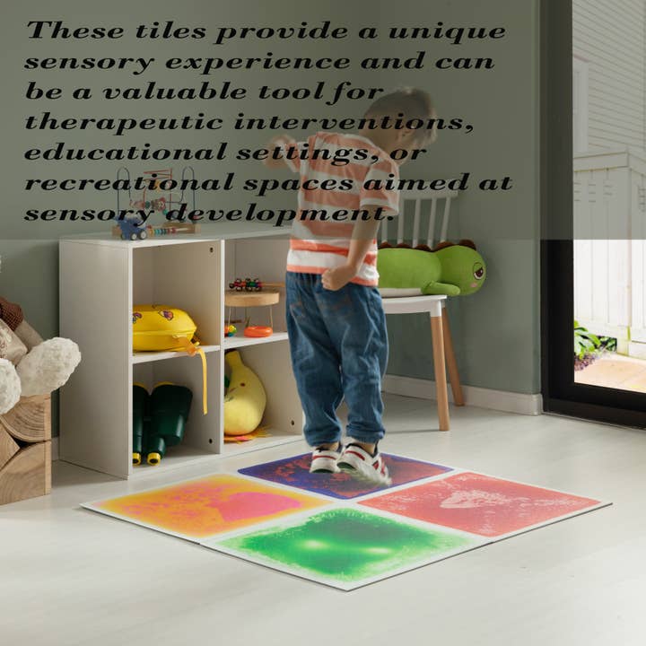 Quickway Imports - Wholesale Toy Set - Kids - Sensory Liquid Gel Floor Square Tiles, Kids Floor Mat, 4PacK