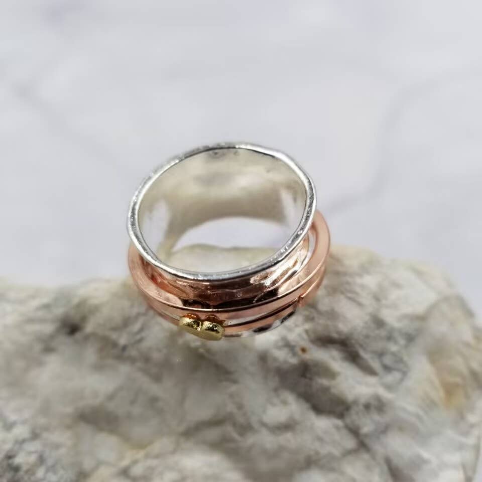 The Pretty Jewellery – Anel de banda por atacado – Anel Spinner Coração em Ouro2