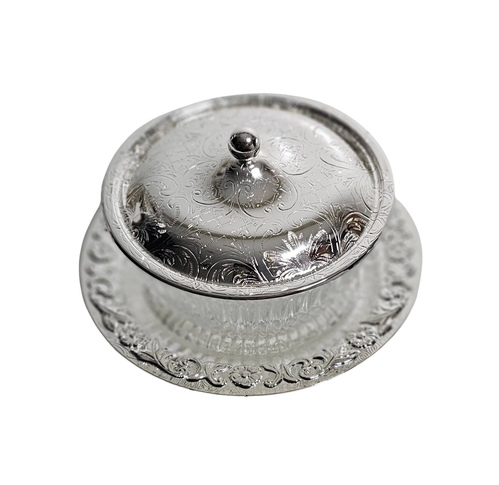 Corbell Silver - Wholesale Butter Dish - Queen Anne Jam/Butter Dish with Silver Plated Base & Lid with Glass Dish.(Non-Tarnish)SKU #: 0/471.2