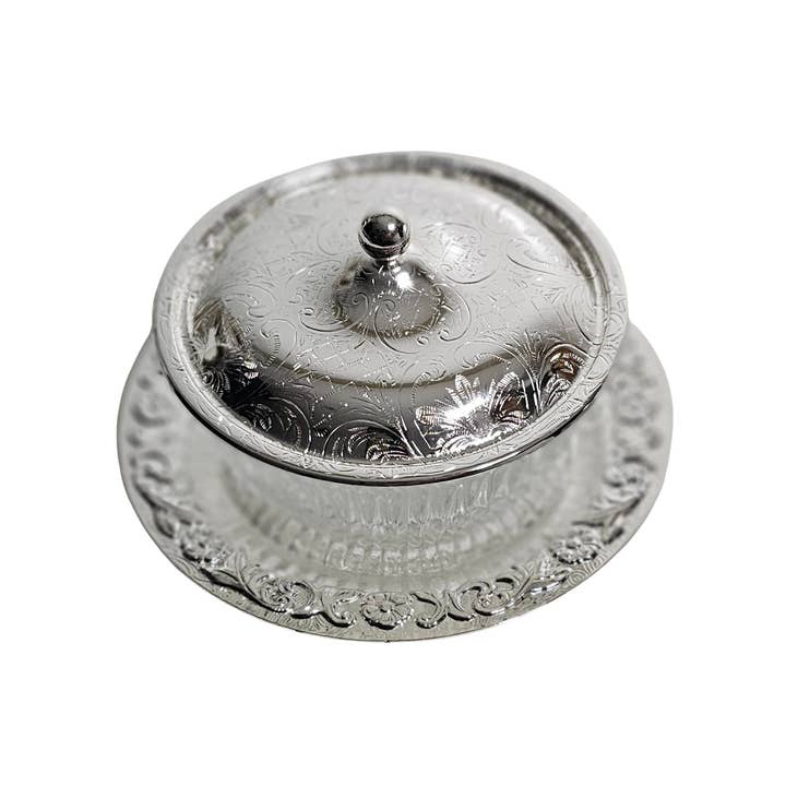 Corbell Silver - Wholesale Butter Dish - Queen Anne Jam/Butter Dish with Silver Plated Base & Lid with Glass Dish.(Non-Tarnish)SKU #: 0/471.2