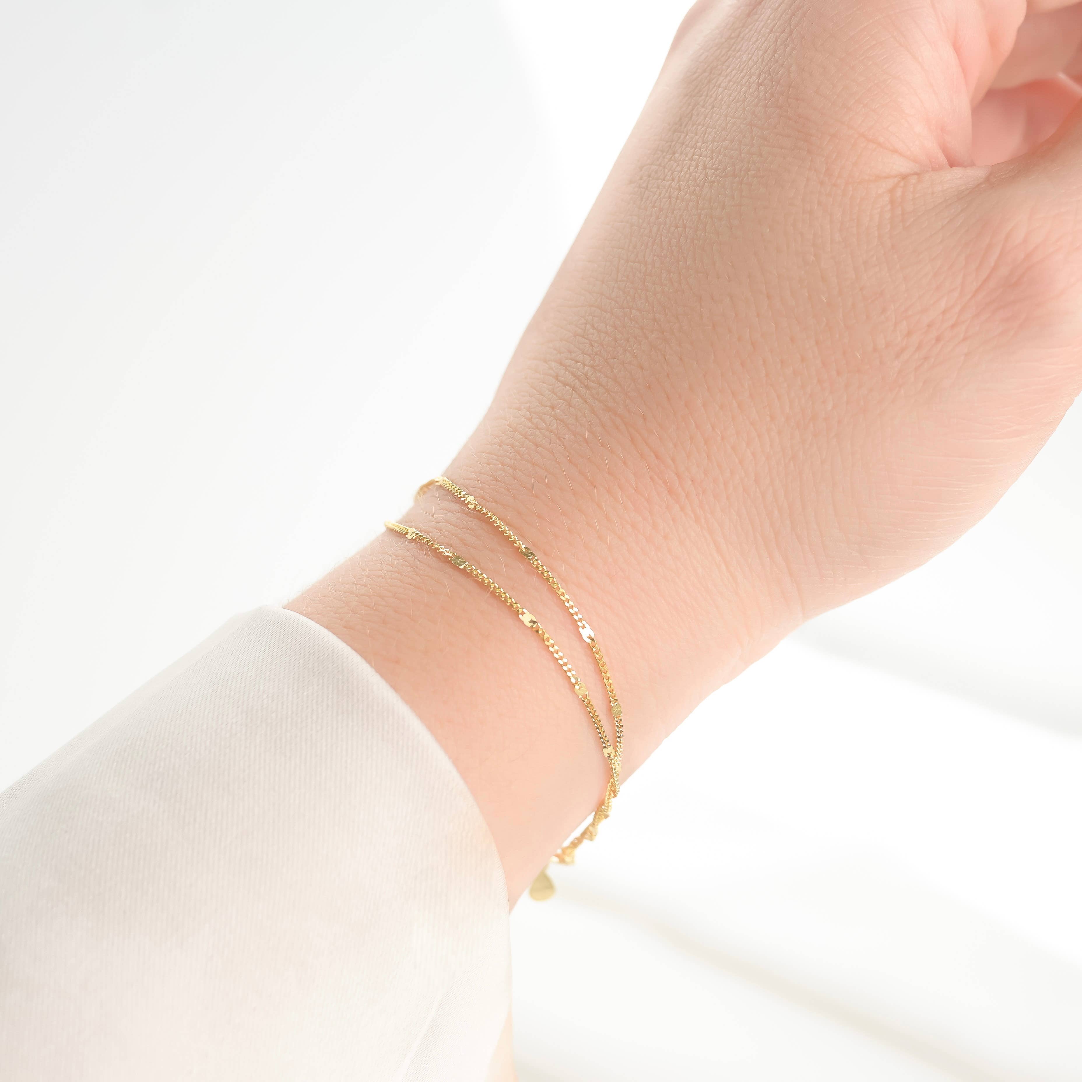 Blueyejewelry - Vente Bracelets maillon et chaîne - Bracelet à paillettes Dainty - Bracelet en argent sterling superposé5