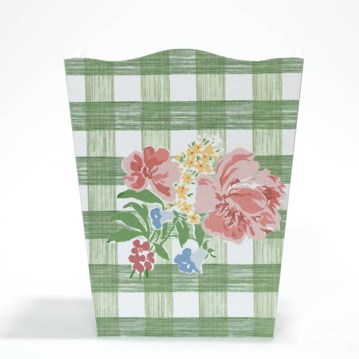 Swans Island Green Floral Wastepaper Basket for wholesale by Madcap Cottage