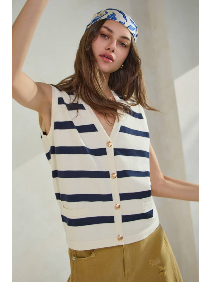 Oddi – Engroshandel Strikvest/slipover – Kvinder – Plus Sailor-kollektion Stribet Sweater Vest4