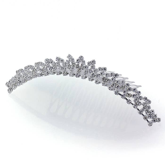 Decorative White Rhinestone Crystal Medium Tiara Hair Comb for wholesale by Double Accent
