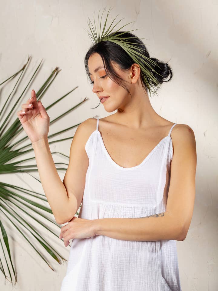 Moa - Wholesale Dress - Women's - Beige Double Gauze Strap Dress