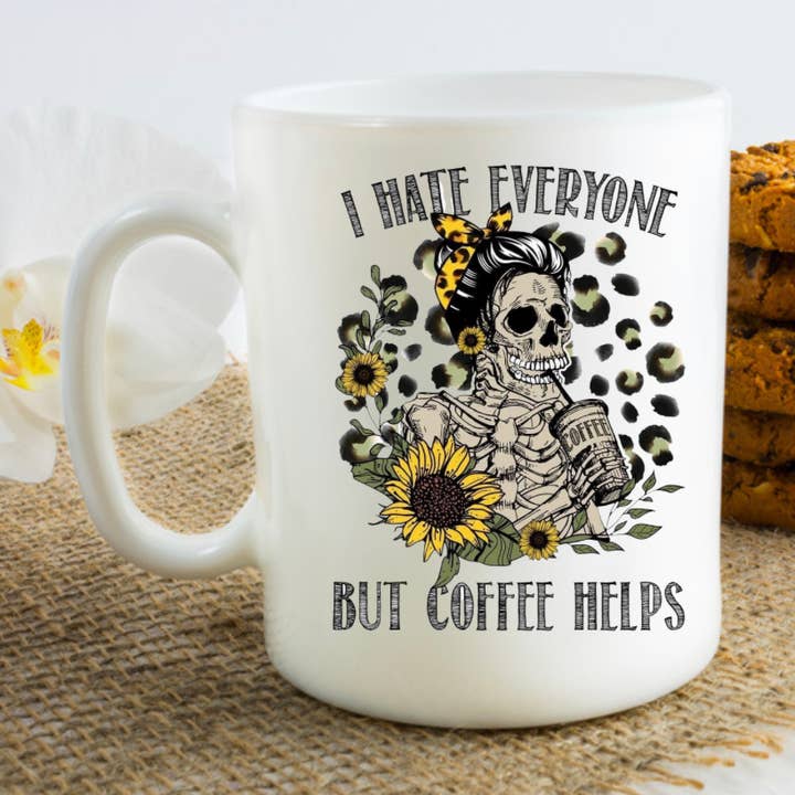 I Hate Everyone Koffiemok Help Theemok Zonnebloem voor wholesale door Dazzle Design Diva