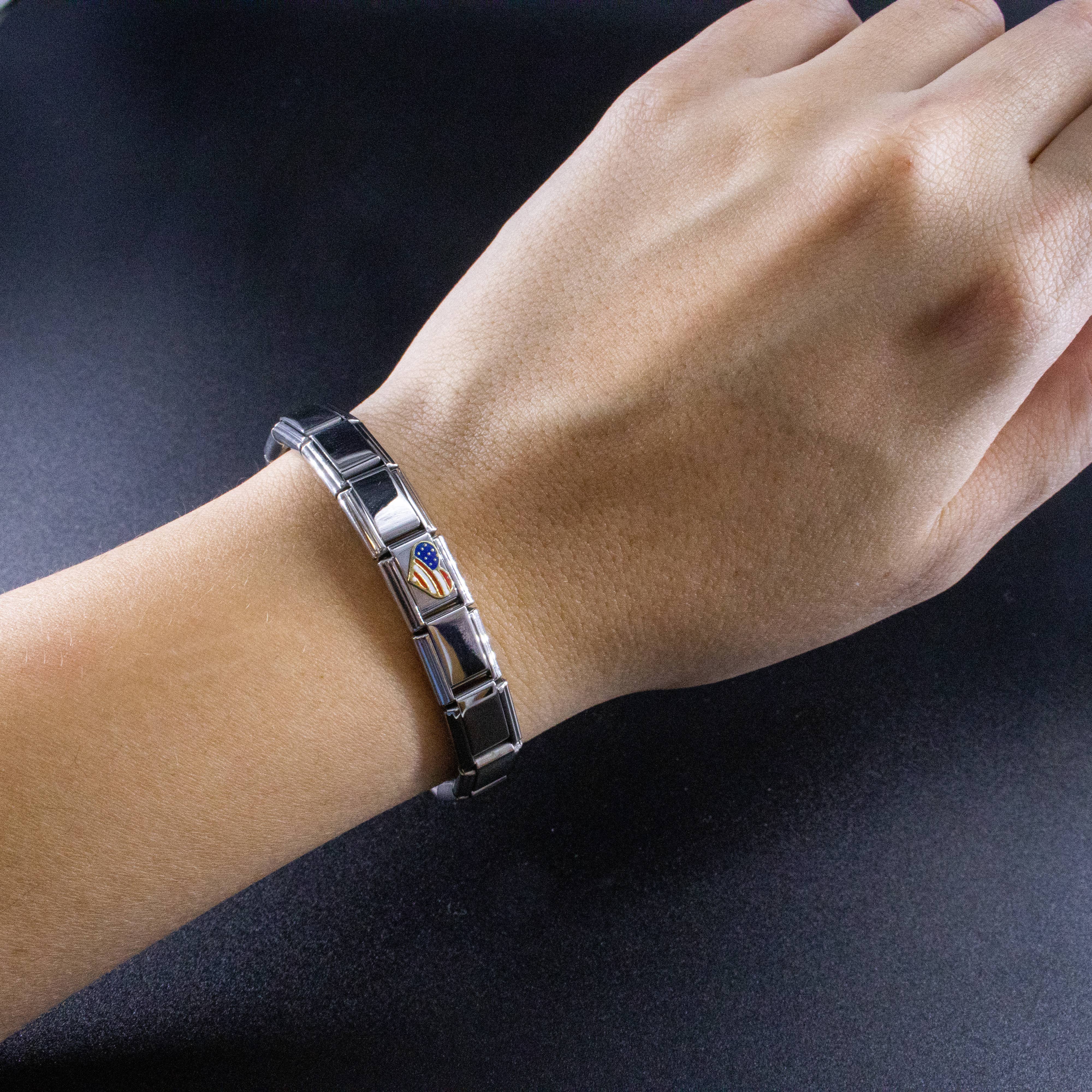 Natalia - Wholesale Individual Charm/Pendant - Italian Charms - USA Heart Flag, 9mm Enamel Bracelet Links3