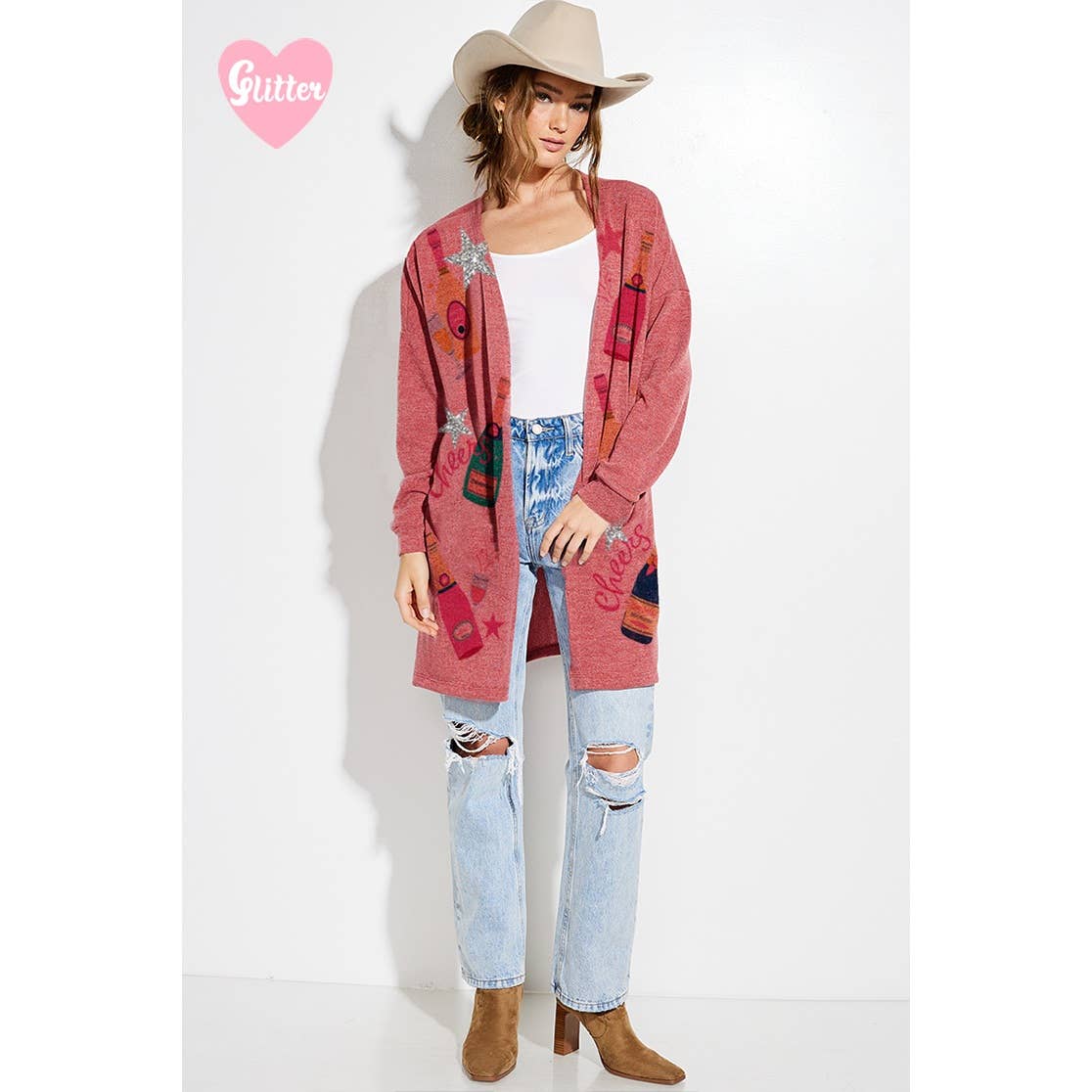 Phil Love - Wholesale Cardigan - Dames - Holiday Cheers Gebreid vest met glitterprint7