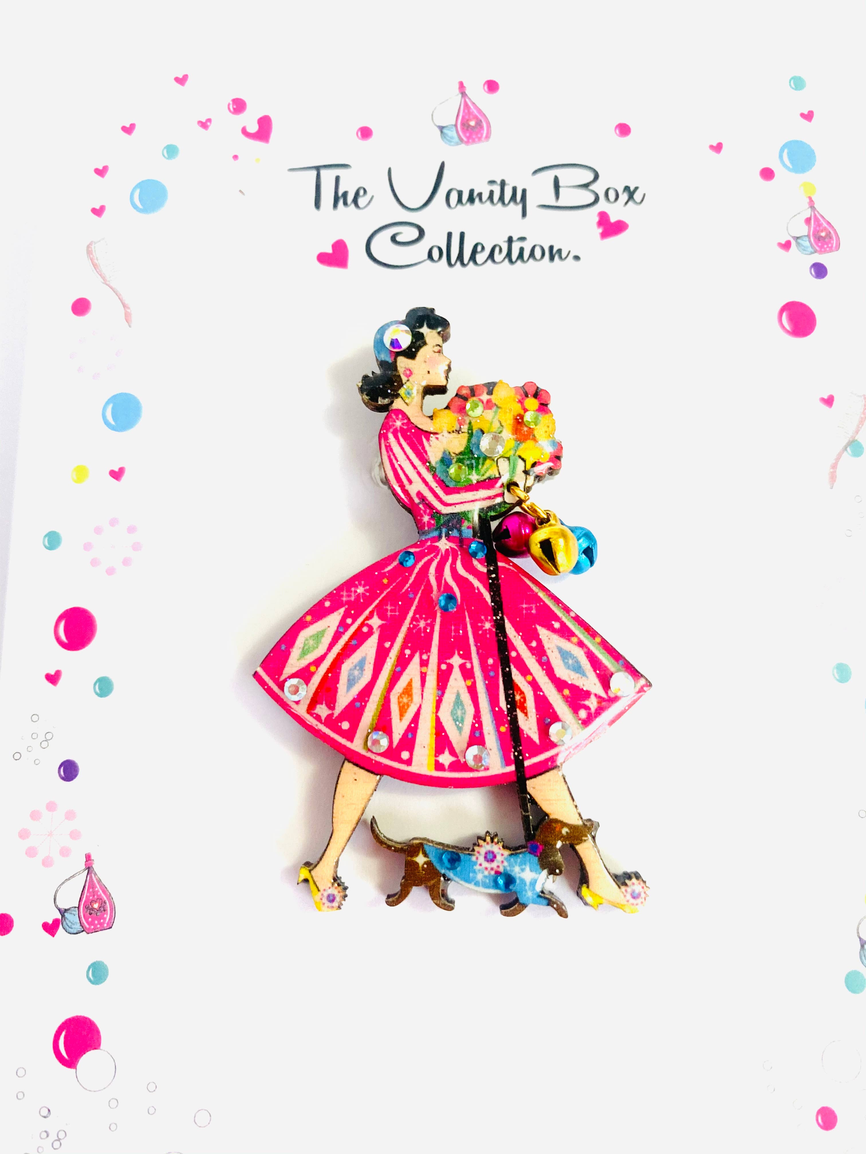 Rosie Rose Parker - Vente Broches - Broche rétro originale années 1950 avec dame d'été et chien saucisse6