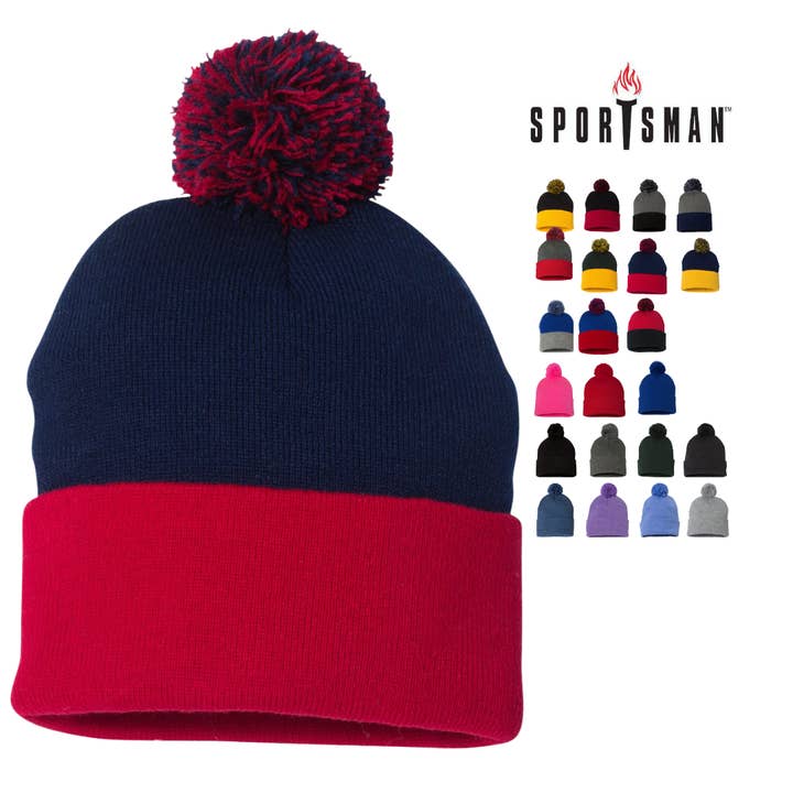 Bulk 12” Pom-Pom Cuffed Beanie – Sportsman SP15 for wholesale by MYES BULK APPAREL