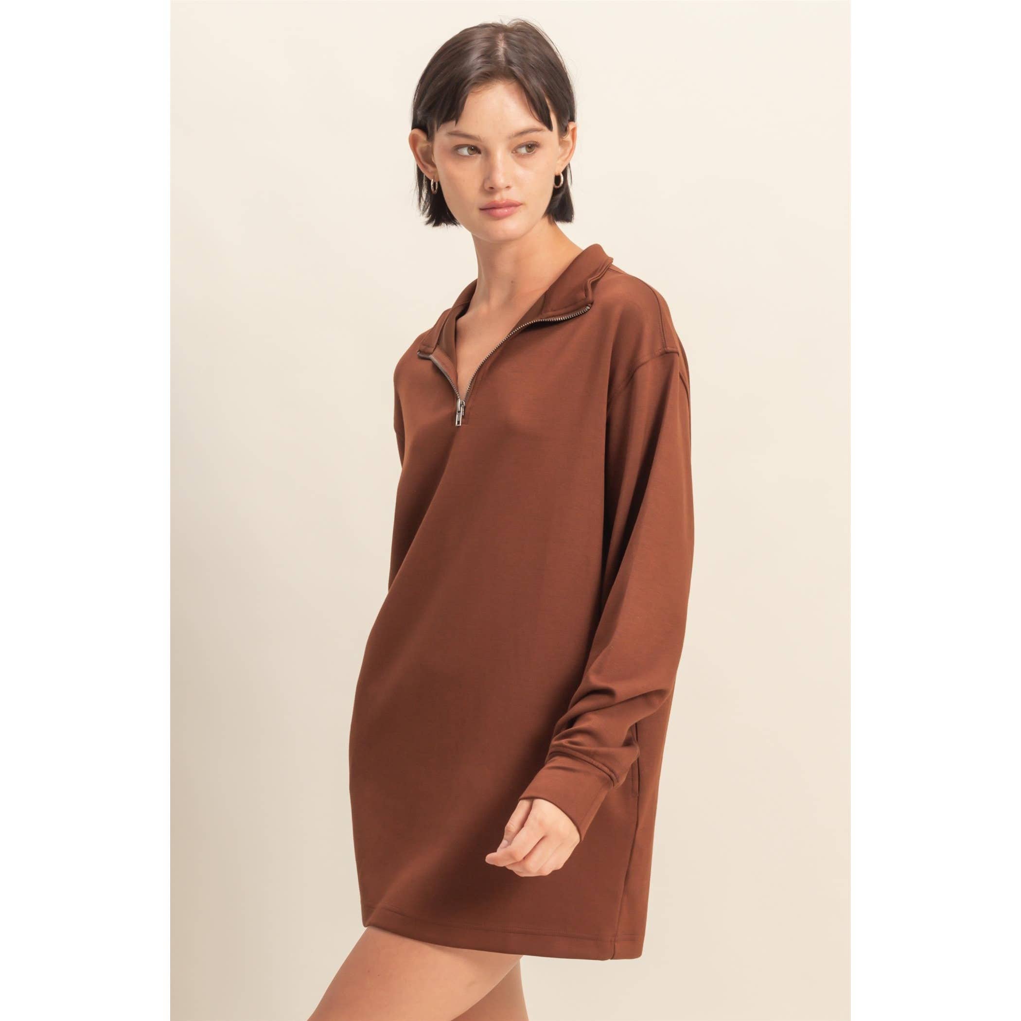 HYFVE - Wholesale Dress - Women's - Double Knit Half Zip Up Long Sleeve Mini Dress17