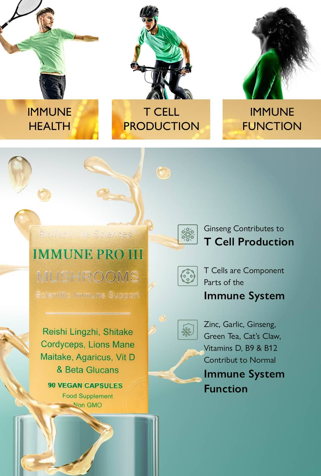 BioTech Life Sciences – Großhandel Nahrungsergänzungsmittel/Vitamin zum Einnehmen – Immune 5: Vit D3 B5 B9 B12 Zink Ginseng Knoblauch Grüntee 1