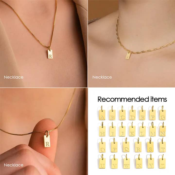 Sweet Cherry Sky - Wholesale Individual Charm/Pendant - Gold Plated Stainless Steel Initial Letter Pendant Charm Tag