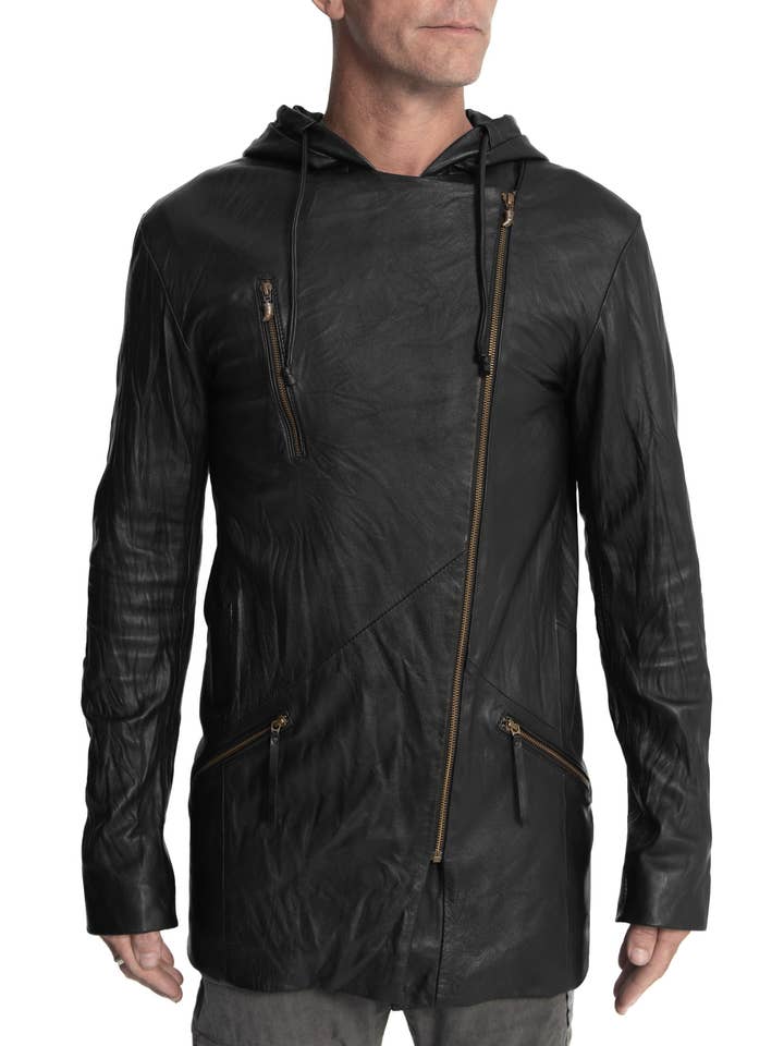 casaco de couro com capuz - casaco de couro para homem com capuz por atacado de Jan Hilmer + Sparrow