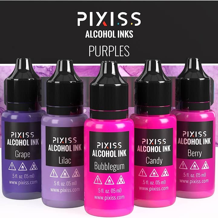 PIXISS Alcohol Ink Set of 5 - Brilliant Purple Hues for wholesale by Pixiss