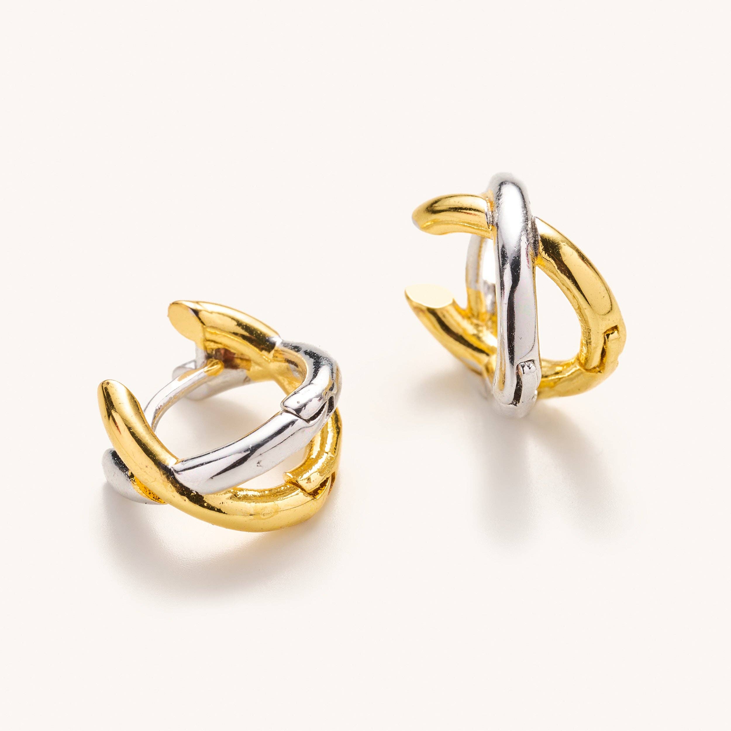 Nikki Smith Designs - Wholesale Huggie Earrings - Criss Cross Mixed Metal Huggies0