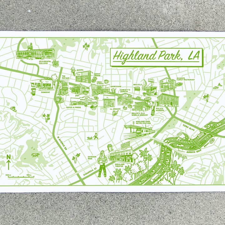 Mappa di Highland Park California | Illustrazione | Stampa 13x19" per la vendita all'ingrosso da parte di I NEVER DRAW