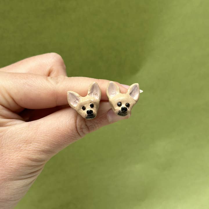 Pawfect Love - Wholesale Stud/Post Earrings - Chihuahua Earrings - Handmade Polymer Clay Dog Studs