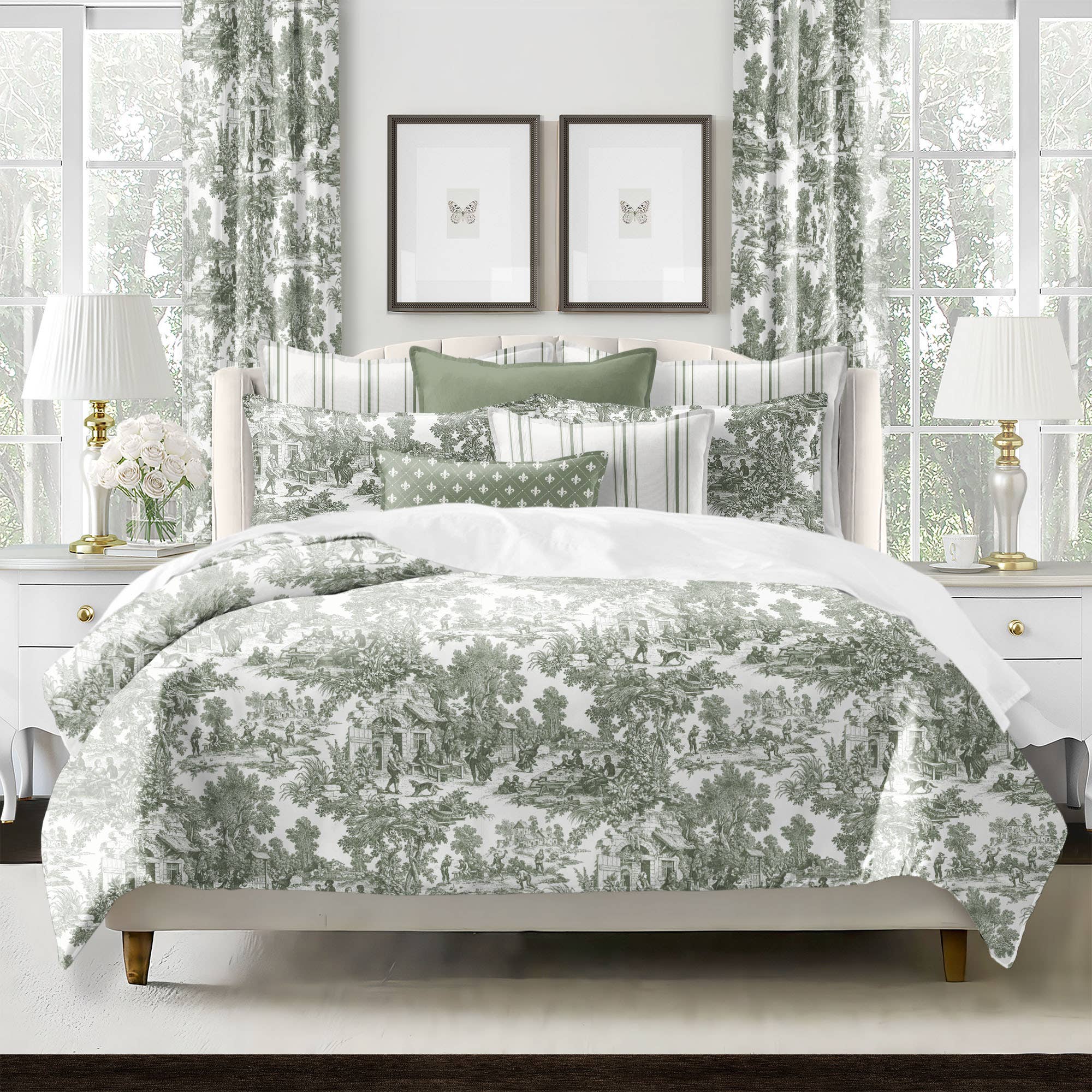 6ix Tailors Fine Linens - Vendita all'ingrosso Set di lenzuola - Set copripiumino Au Village Toile Sweet Grass Designer1