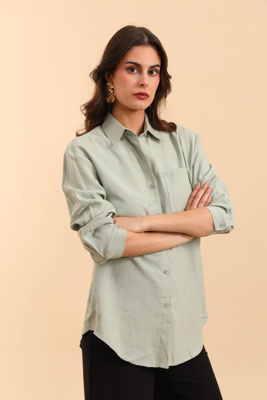 MOOYA - Wholesale Button Down Shirt - Women's - Straight-cut plain linen shirt SH0012