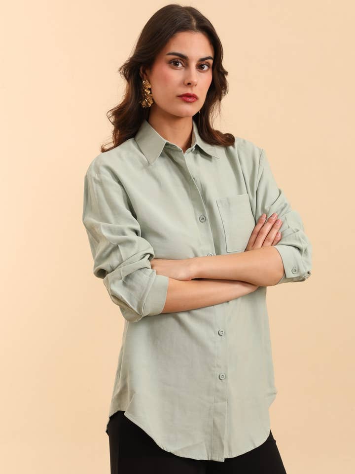 MOOYA - Wholesale Button Down Shirt - Women's - Straight-cut plain linen shirt SH0012