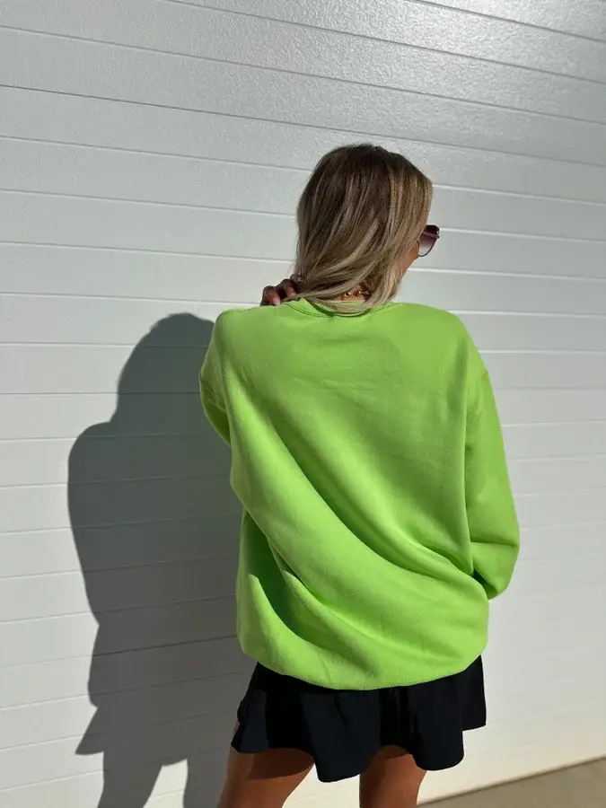 Wholesale Clover Smiley Split Neck Lime Graphic Crewneck for Wholesale Clover Smiley Split Neck Lime Graphic Crewneck for