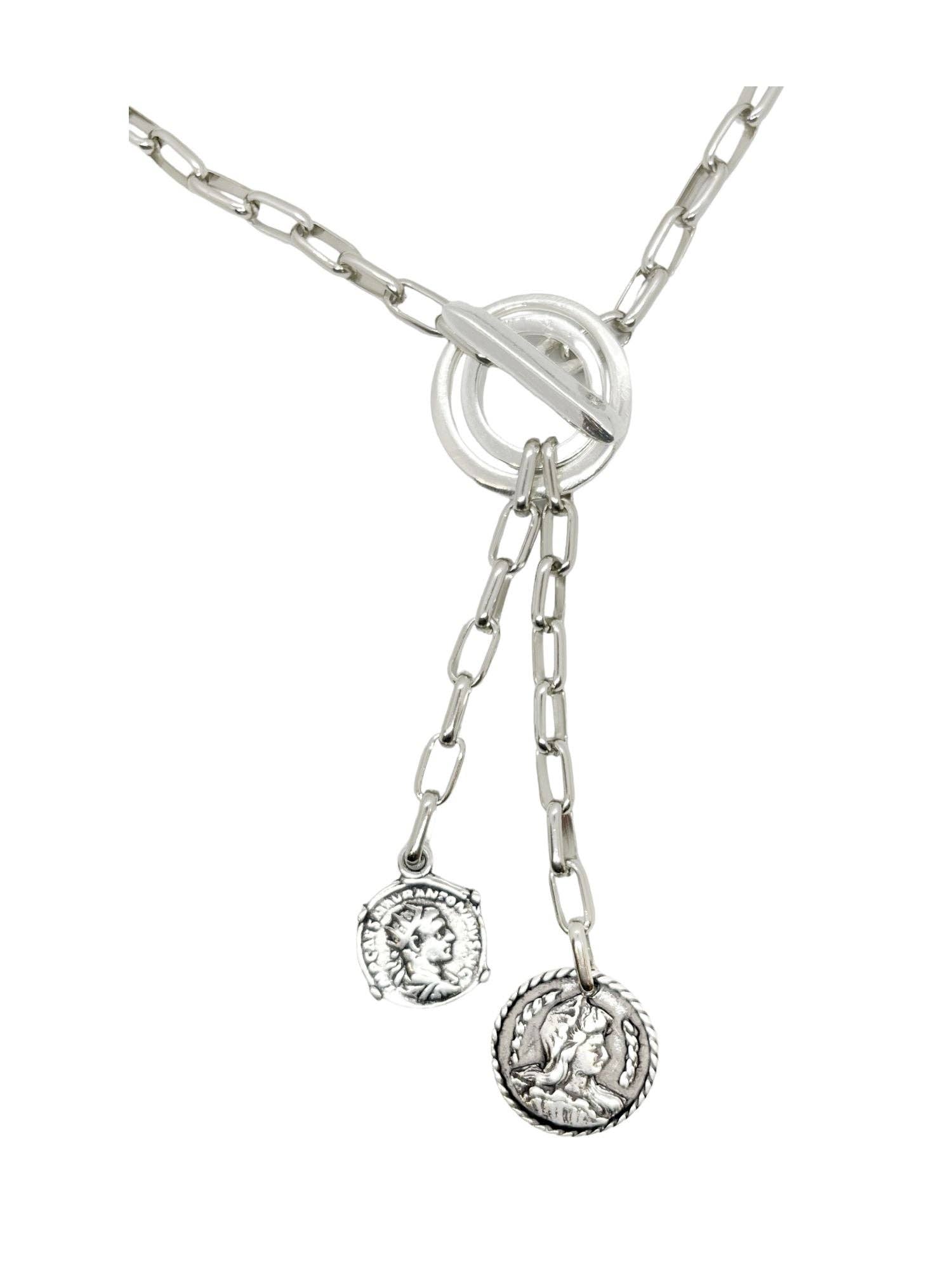 Gloria Mago - Vente Colliers à pendentif - Collier noué avec double pendentif pièce et barre en argent2