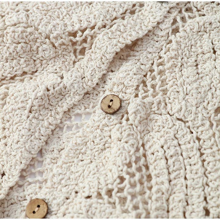 Beige Knit Button-Down Hollow Out Sweater Top for wholesale on Faire3