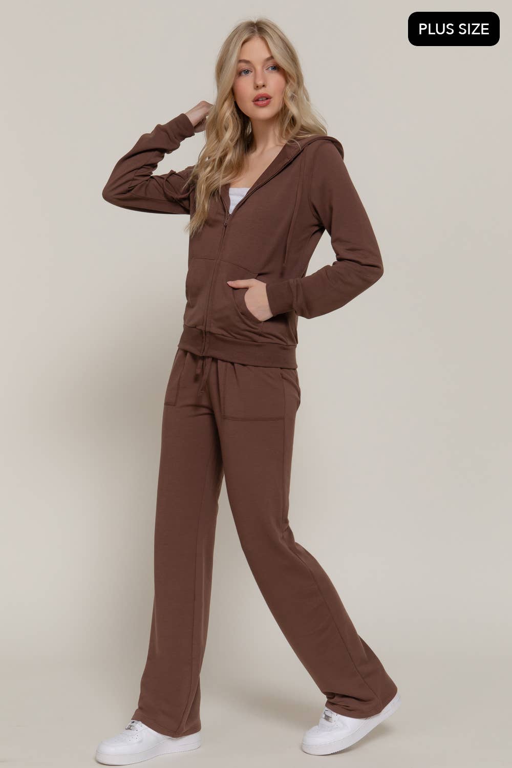 Active Basic | Active USA - Wholesale Lounge Set - Women's - [PLUS SIZE] Long Slv Hoodie Jacket & Pants Sweatsuit Set  31