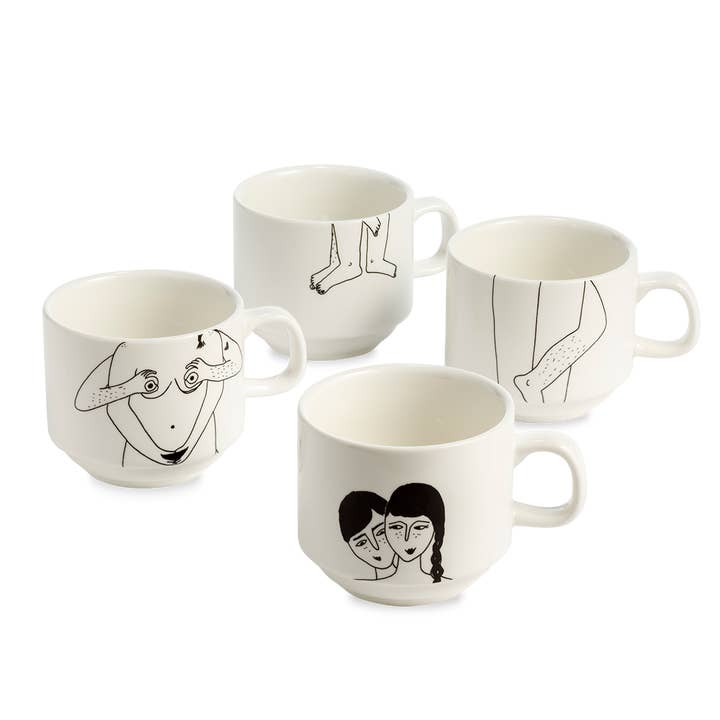 helen b - Wholesale Coffee Mug - Stackable mugs faces everywhere (set*4)1