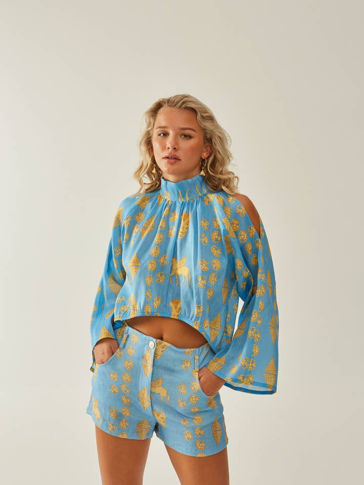 Pantalones cortos de lino estampado para venta al por mayor de ANTHERIS