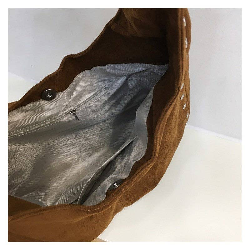 FurDecoration - Wholesale Shoulder Bag - Women's - Solid Color Studded Suede Shoulder Bag6