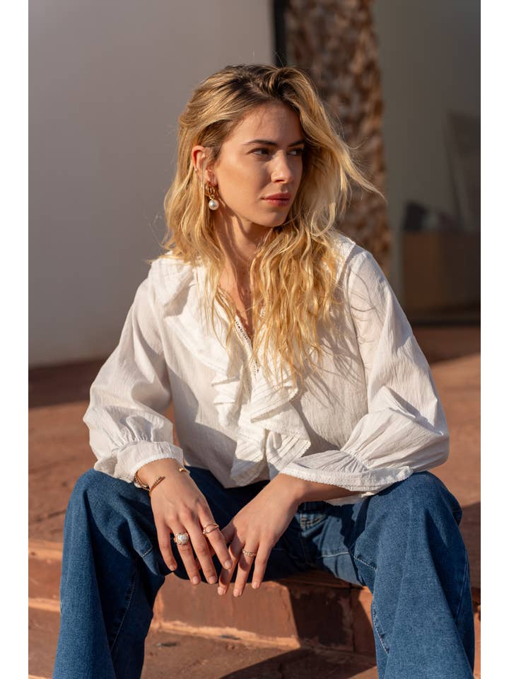 CHOKLATE PARIS - Venta al por mayor Blusa - Mujer - Blusa Billy de algodón con cuello volante - 810475