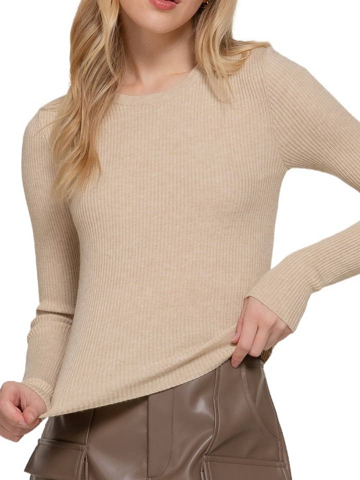 Plus Long Sleeve Crew Neck Fitted Viscose Rib Sweater Top for wholesale by Vanilla Monkey