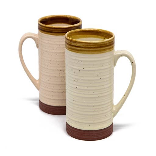 Set of 6 Coffee Mug Sets, 14 Ounce Ceramic Coffee, Ribbed Large-sized Black Coffee  Mugs 